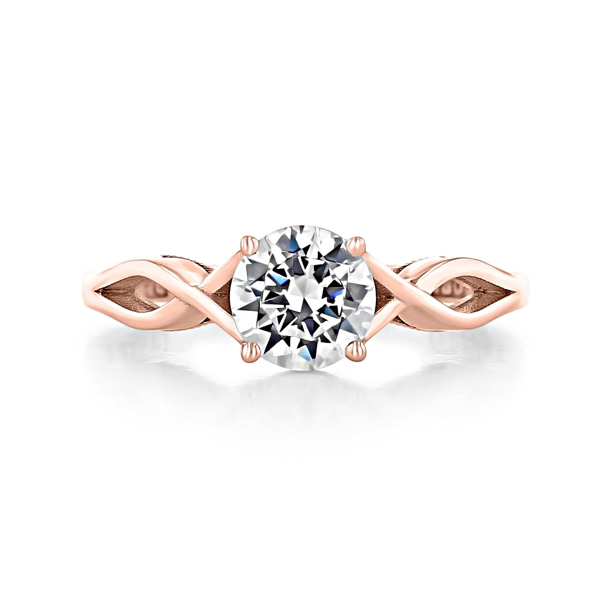 Rose gold Sculpted Crescent | Round Solitaire Engagement Ring - 51RD65PK featuring a round-cut center stone on a twisted, crossover band.