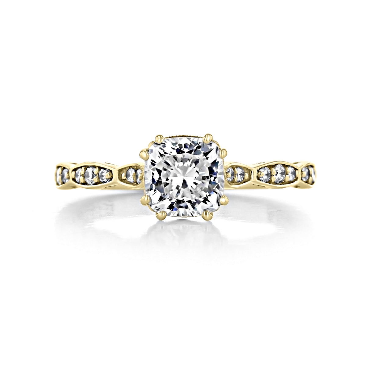 Tacori Sculpted Crescent | Cushion Pavé Engagement Ring - 57-2CU6Y, featuring a cushion-cut center stone and pavé diamonds along the gold band.