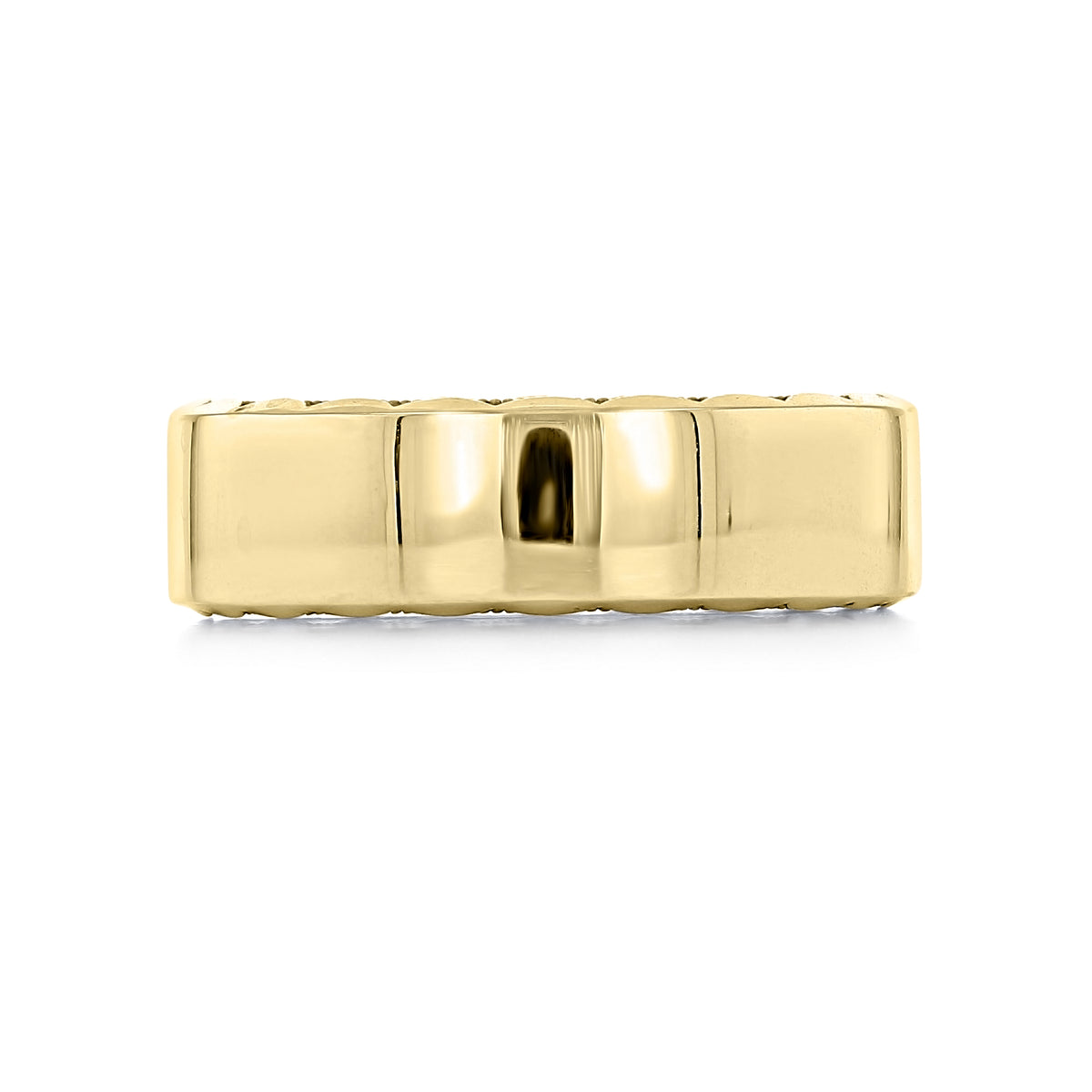 Smooth yellow gold Sculpted Crescent | Wedding Band - 64-7Y with a sculpted, crescent-patterned edge and milgrain detail.
