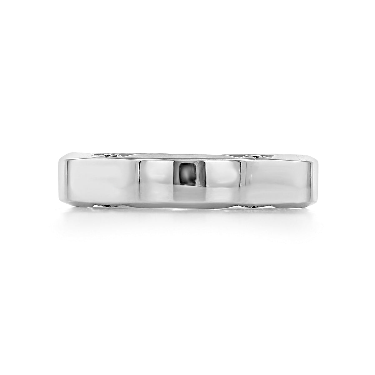 A polished white gold Sculpted Crescent | Wedding Band - 65-5W1 featuring a curved, scalloped edge design.