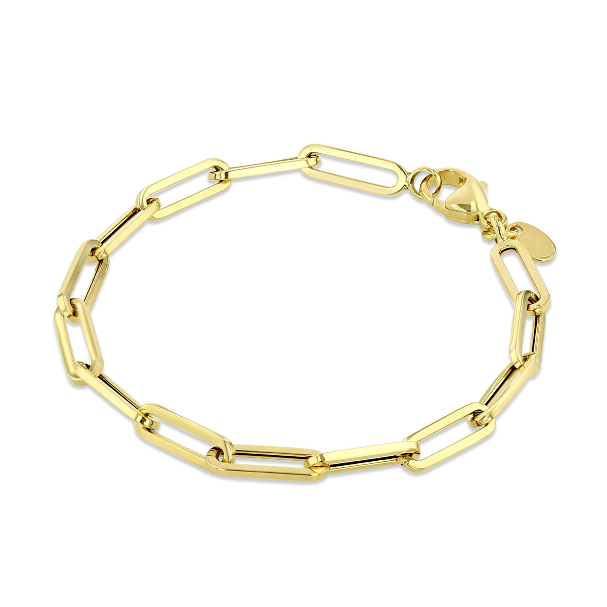 14K Yellow Gold Paper Clip Bracelet | 7001257, a yellow gold paperclip chain bracelet with a lobster clasp closure.