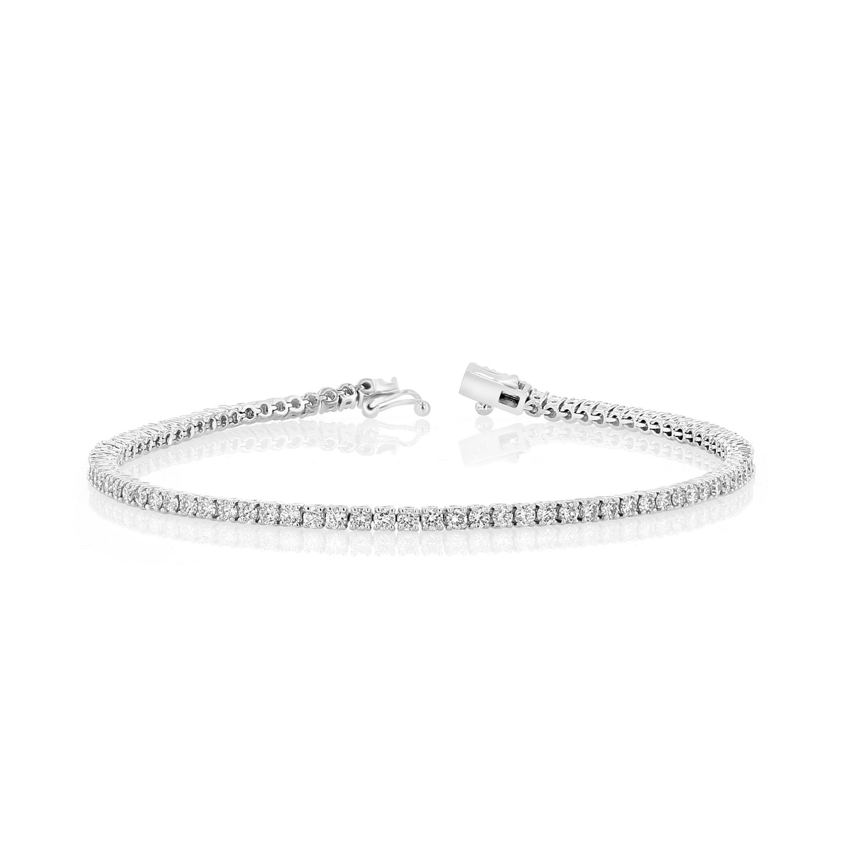 A 2.83 ctw Lab Diamond Tennis Bracelet | 7001273 in 14k white gold, featuring a continuous row of round diamonds and a box clasp.