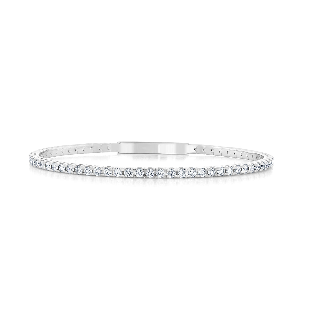 Flexible silver-tone 1.98 CTW Lab Diamond Tennis-Style Flexible Bangle | 7001285 set with a single row of round-cut lab diamonds.