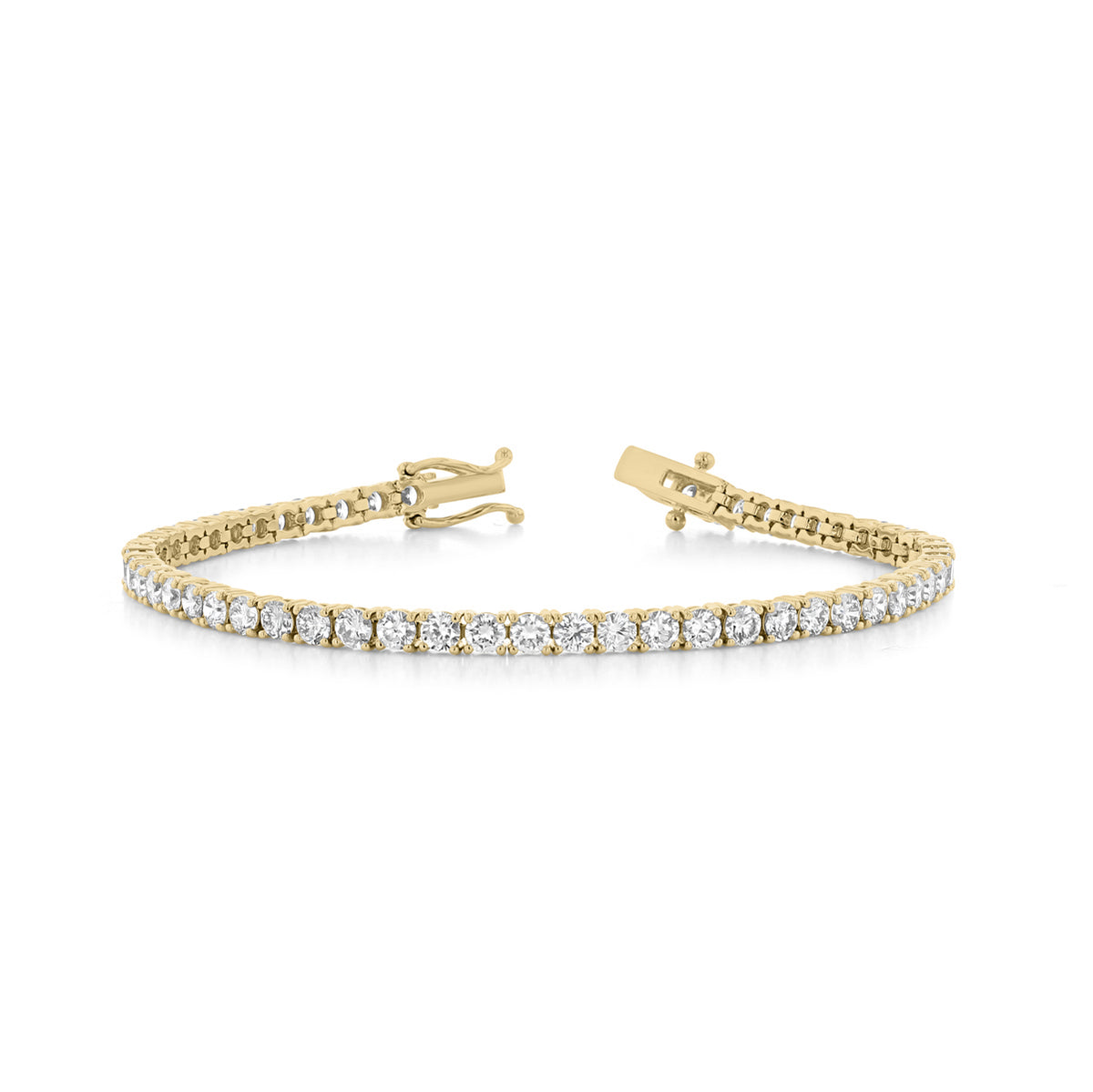 5.92 ctw Lab Diamond Tennis Bracelet in yellow gold, featuring a continuous row of round-cut lab diamonds and a box clasp.
