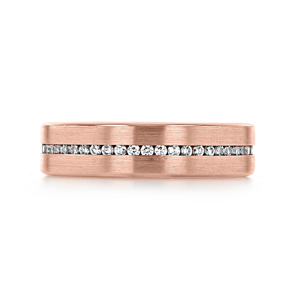Icing On The Ring Diamond Wedding Band | 7230 in rose gold, featuring a channel of round-cut diamonds set horizontally through the center.