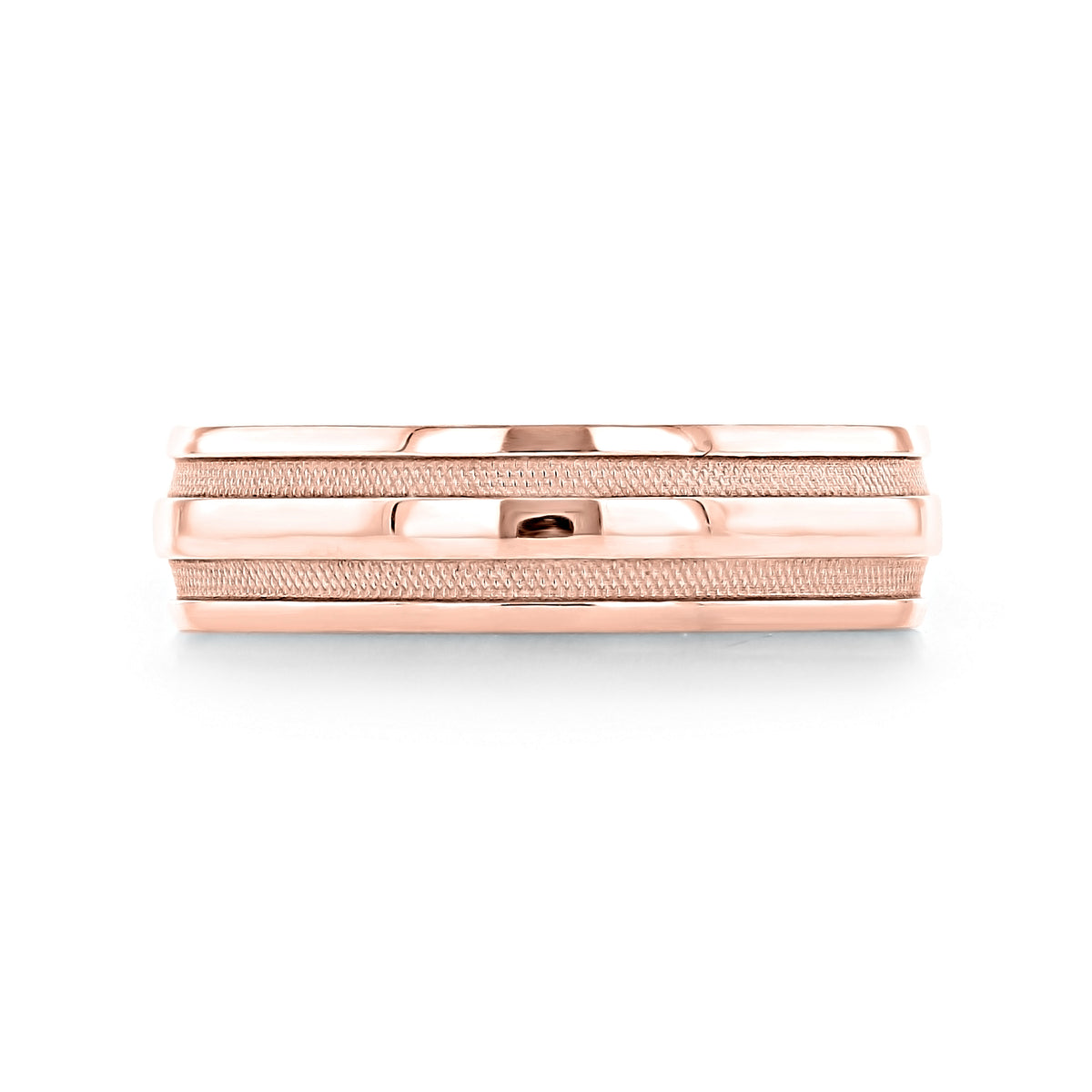 Rose gold Sculpted Crescent | Wedding Band - 76-6R featuring two mesh-like, beaded channels flanking a polished center groove.