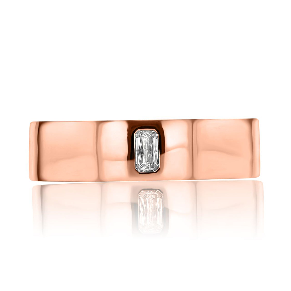 Tacori Men’s Single Diamond Wedding Band - 148-6RD in rose gold, featuring a single, flush-set emerald diamond.
