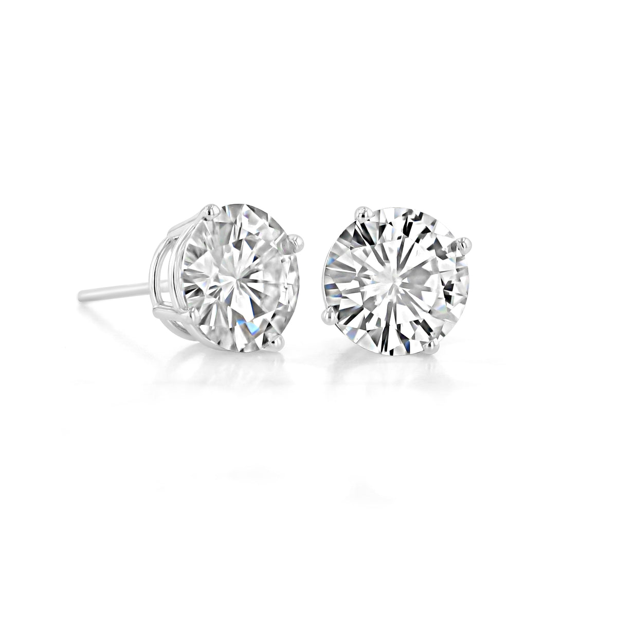 Two round brilliant-cut 4.00ct Moissanite Stud Earrings set in White Gold | MST80 solitaire earrings in metal settings.