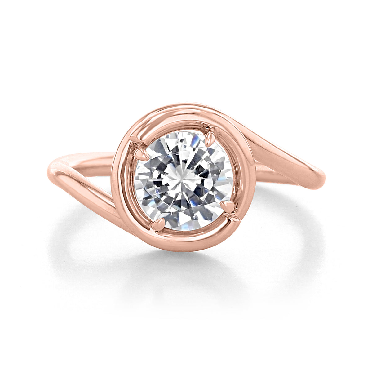 Danhov Abbraccio | Engagement Ring - AE133 in rose gold, featuring a round center stone in a 4-prong setting with a swirling, bypass-style pulled-wire design.