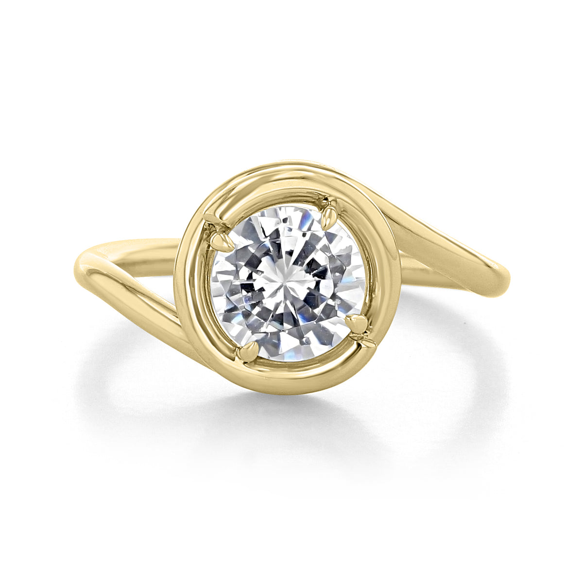 Danhov Abbraccio | Engagement Ring - AE133 in gold, featuring a round center stone set within a swirling, bypass-style pulled wire band.