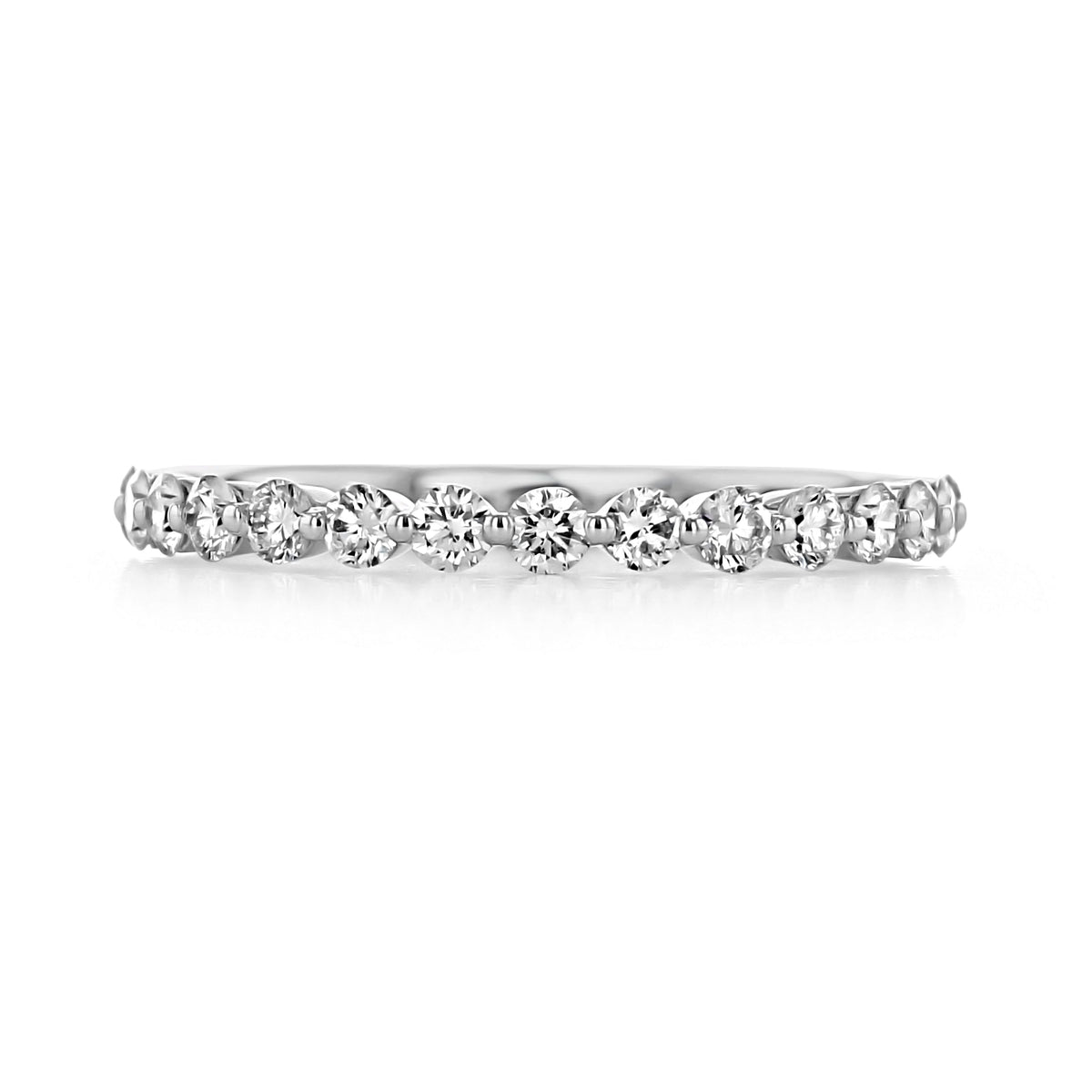 The Delrosa | 2mm Prong-Set Diamond Wedding Band by Gabriel NY is a delicate shared-prong band featuring a row of small, round, prong-set diamonds.