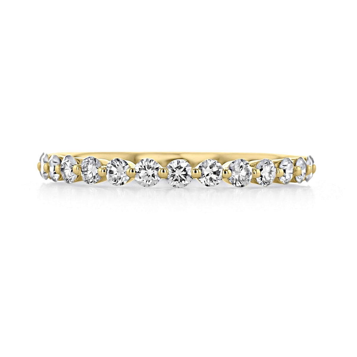 Delrosa 2mm Prong-Set Diamond Wedding Band in yellow gold with a shared-prong row of round stones.