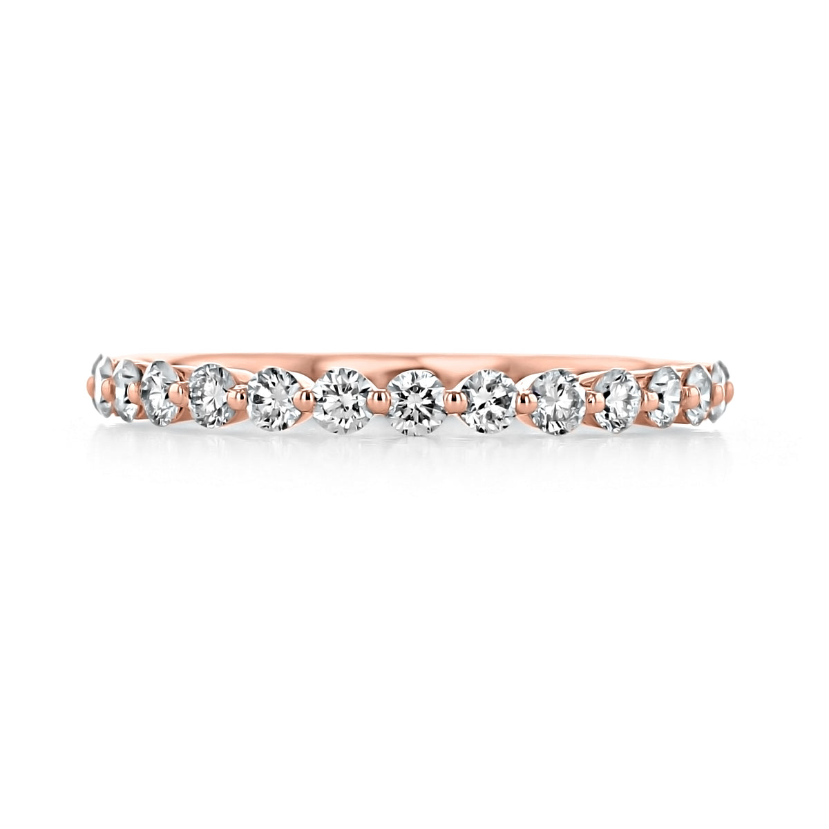 Gabriel NY Delrosa 2mm prong-set diamond wedding band in rose gold, featuring a row of shared-prong round diamonds.