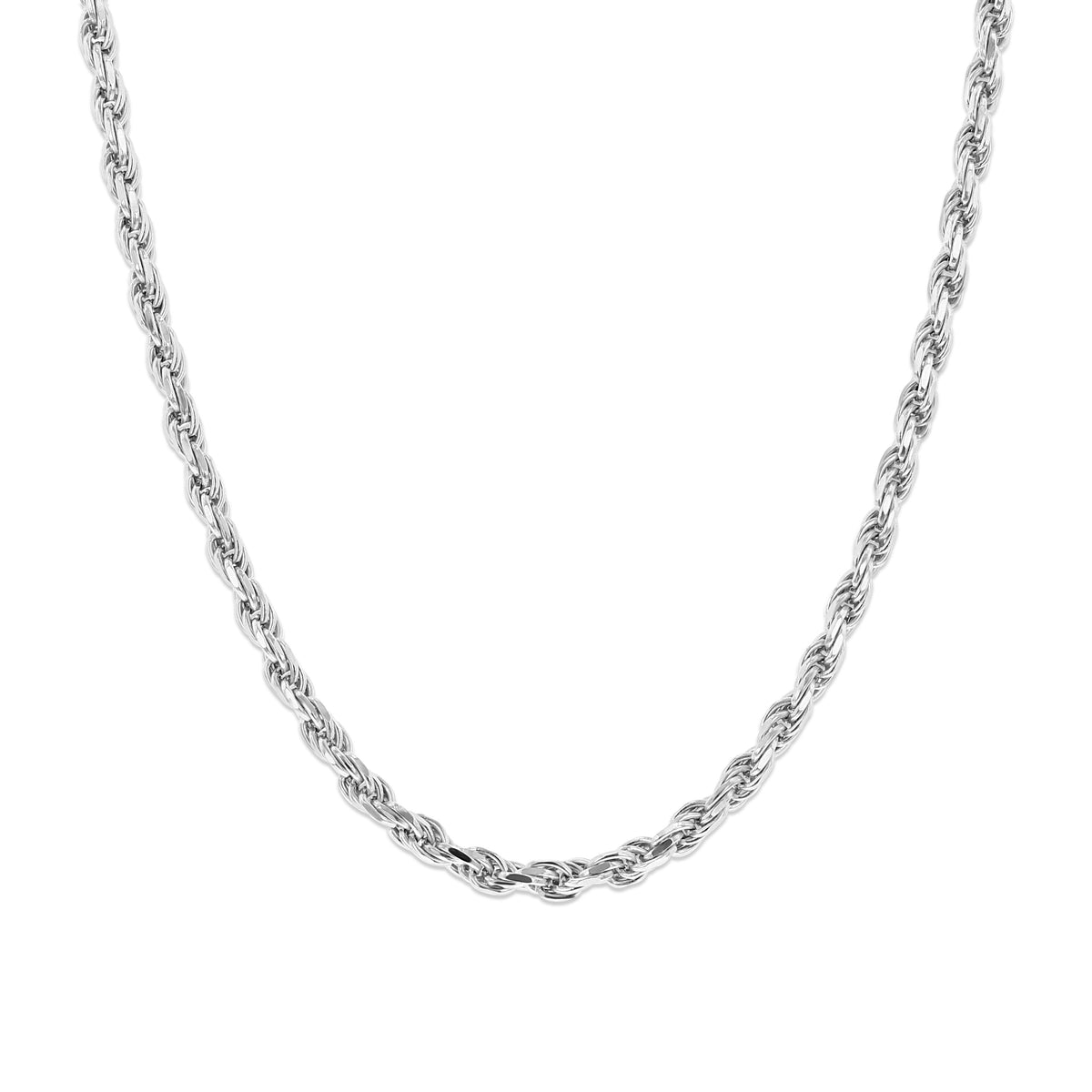 22″ Rhodium Plated 2.8MM Rope Chain | CH28RW-22, a rhodium-plated silver-toned rope chain necklace.