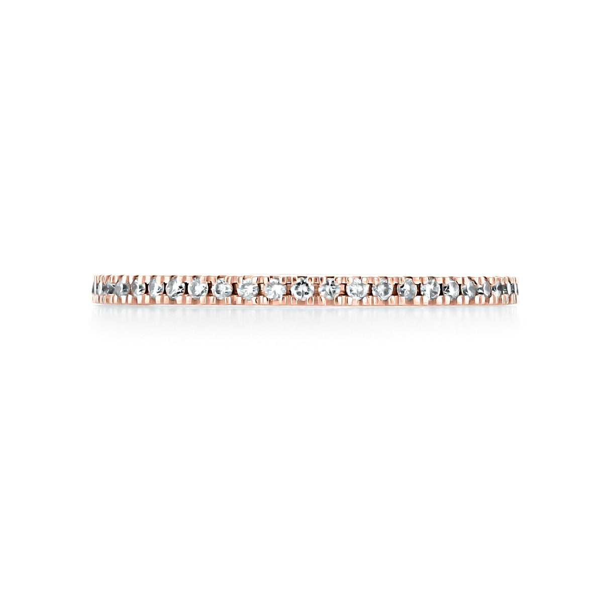 Estelle | 1.50mm Diamond Eternity Band in thin rose gold with a micro-prong setting and small round diamonds.