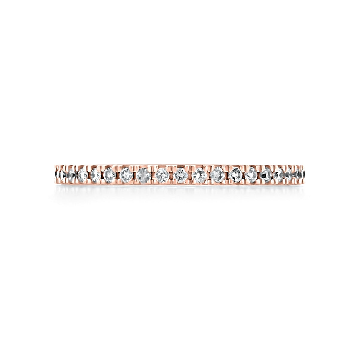 Estelle 1.60mm Diamond Eternity Band in thin 14k rose gold, set with a continuous row of small round diamonds.