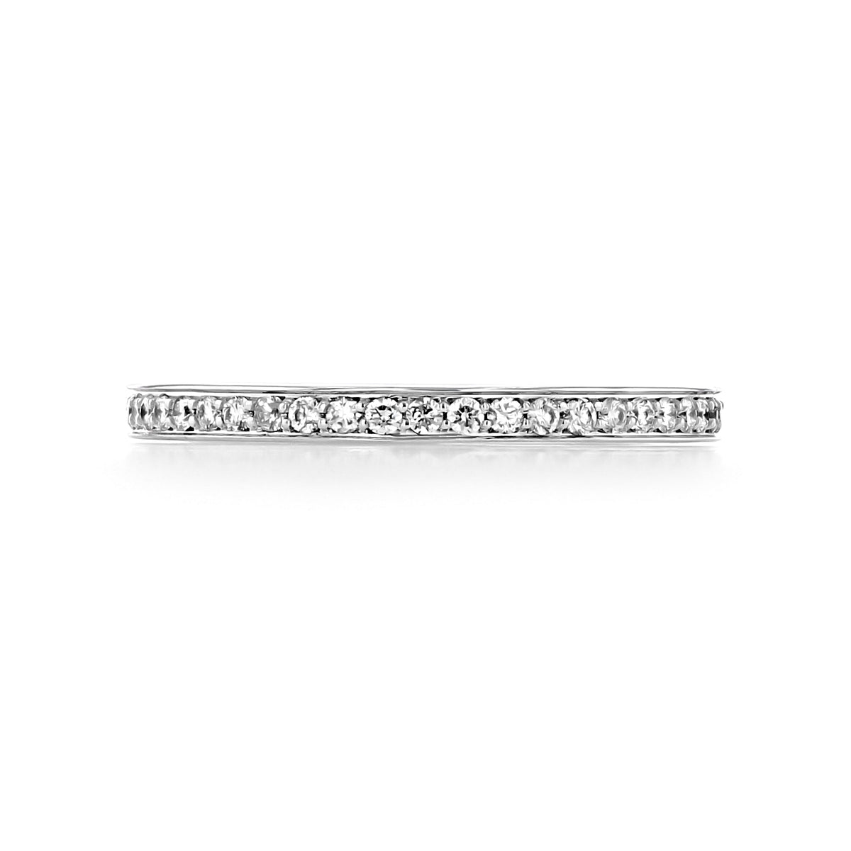 A thin, high-polished silver Sierrah 1.90mm Pavé-Set Diamond Eternity Band featuring a continuous row of pavé-set round diamonds.
