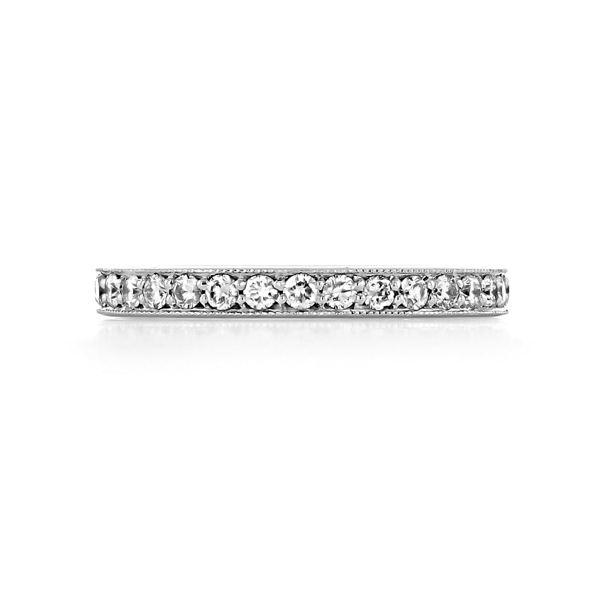 Sierrah 2.35mm Milgrain Pavé-Set Diamond Wedding Band in vintage-style 14k white gold with milgrain edges.