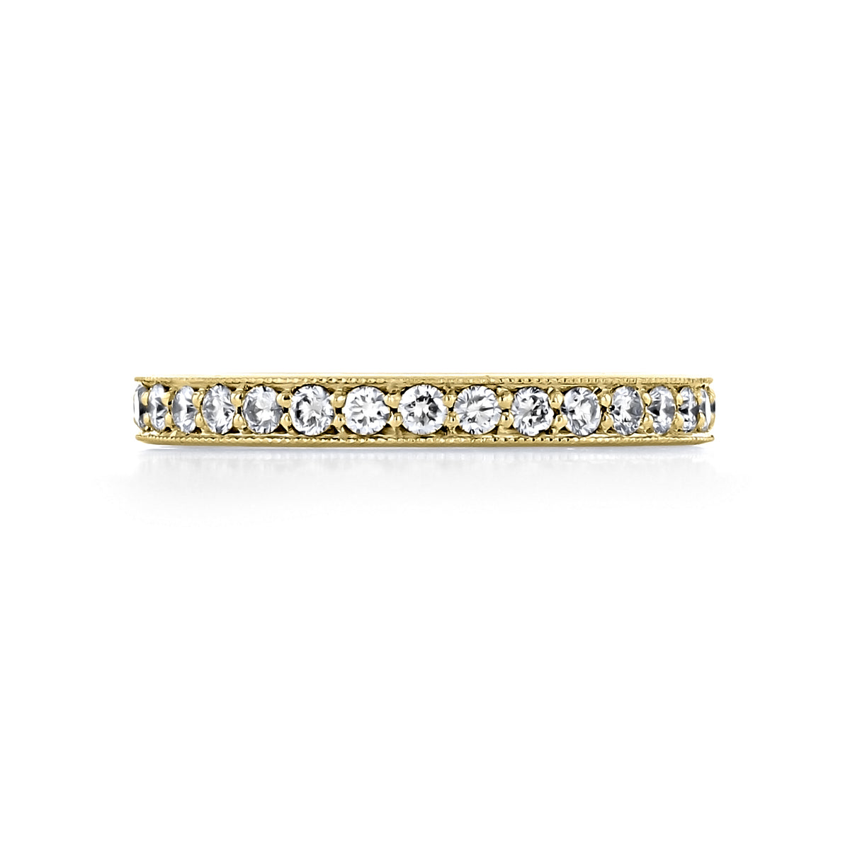 Sierrah 2.35mm Milgrain Pavé-Set Diamond Wedding Band in 14k yellow gold featuring a row of pavé-set diamonds with milgrain detailing along the edges.