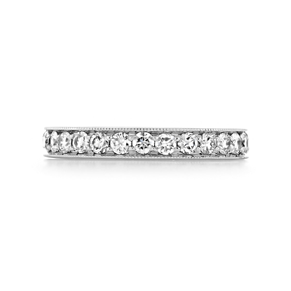 Sierrah 3mm Milgrain Pavé-Set Diamond Wedding Band in platinum with milgrain detailing on the edges.