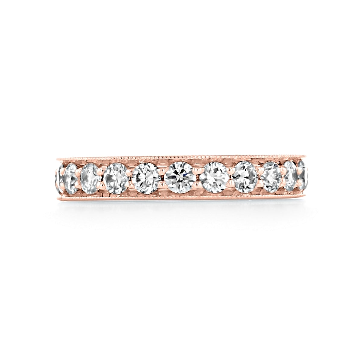 Sierrah 3.6mm Milgrain Pavé-Set Diamond Wedding Band in rose gold with pavé-set diamonds and milgrain detailing along the edges.