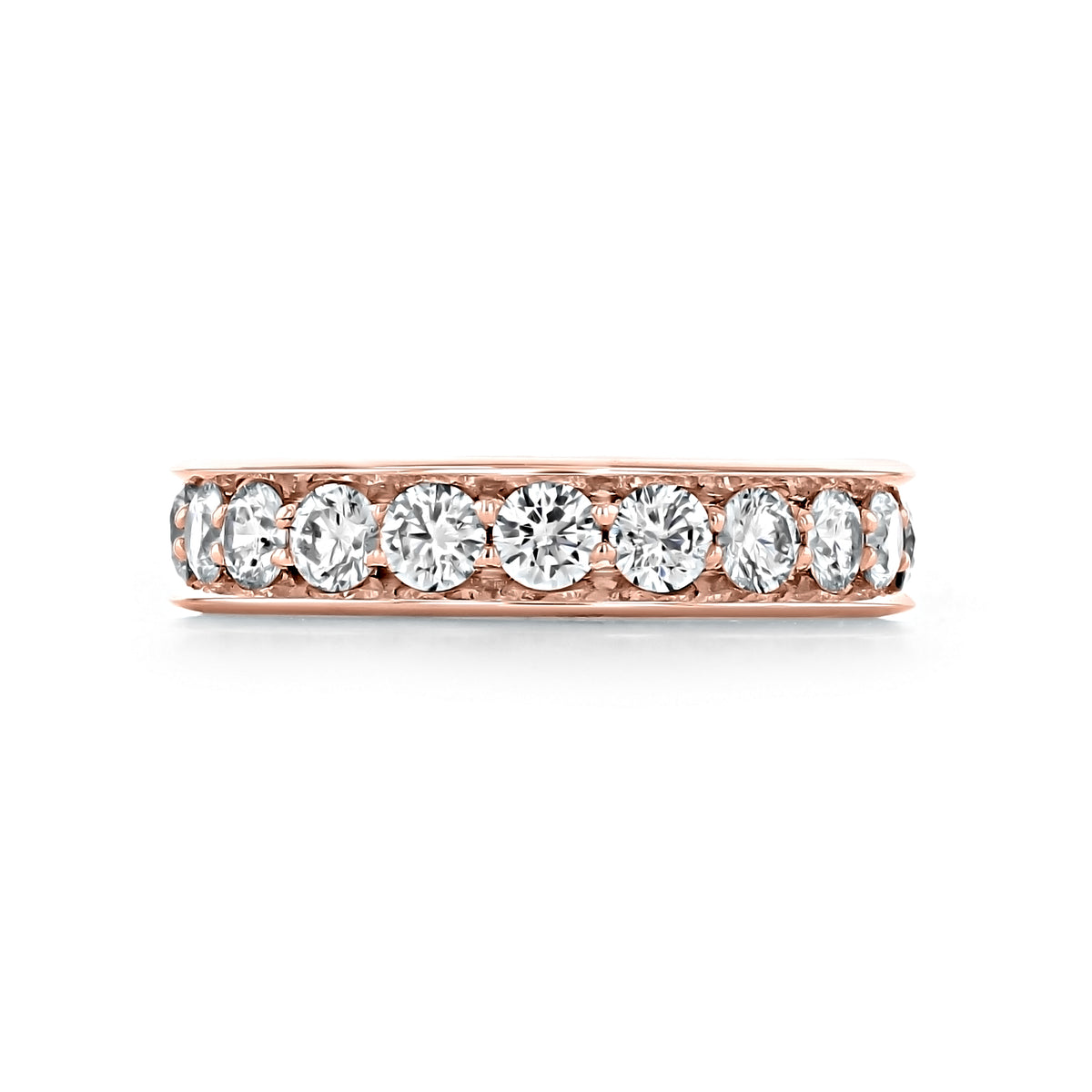 Sierrah 4.4mm Pavé-Set Diamond Wedding Band in 14k rose gold featuring a row of round-cut diamonds in a pavé setting.