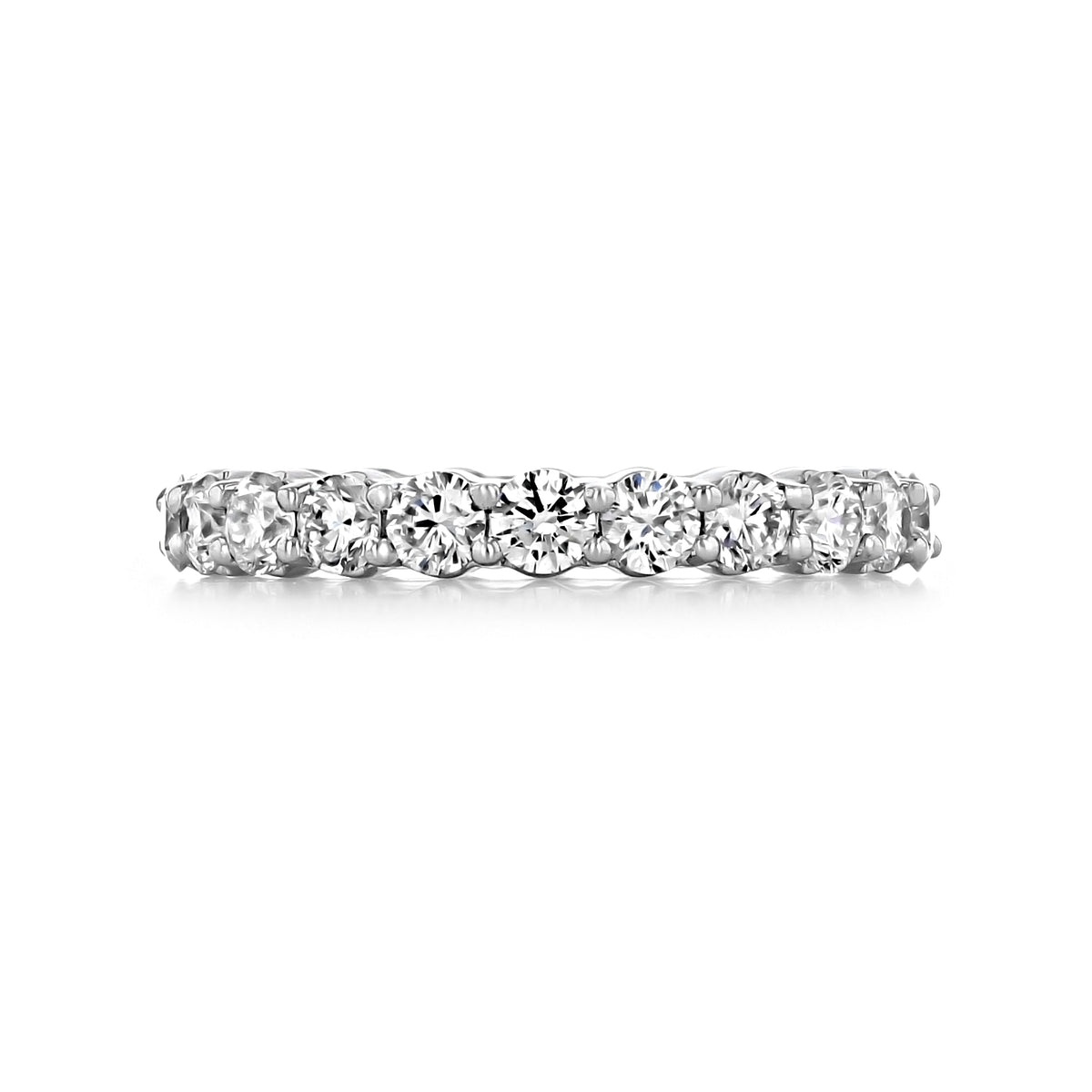 Trinity 1.72ctw Shared Prong Round Diamond Eternity Band featuring a row of round diamonds in a shared prong setting, perfect for an anniversary.