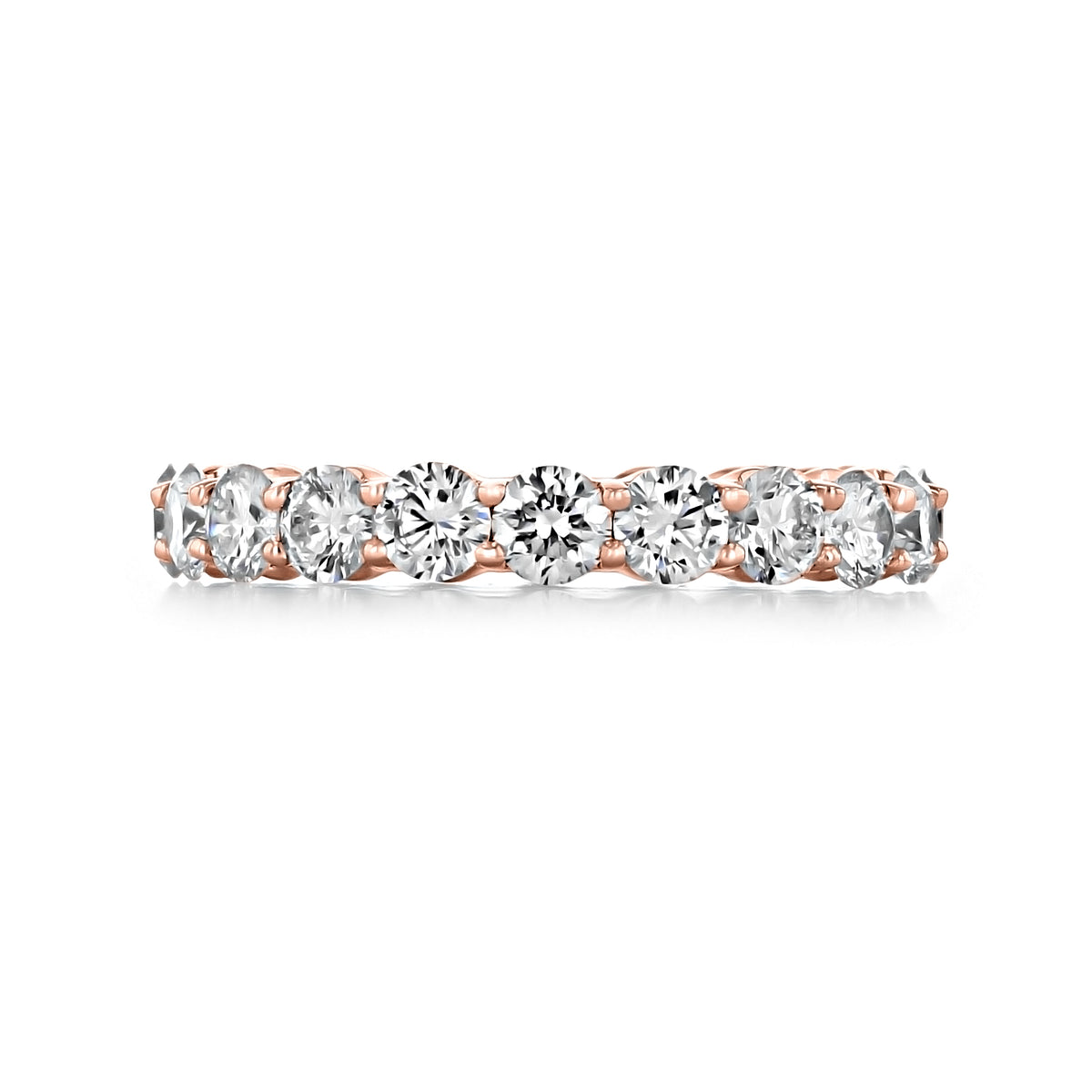 Trinity | 2.20ctw Shared Prong Round Diamond Eternity Band featuring a continuous row of round diamonds held by shared prongs, perfect for a wedding or anniversary.