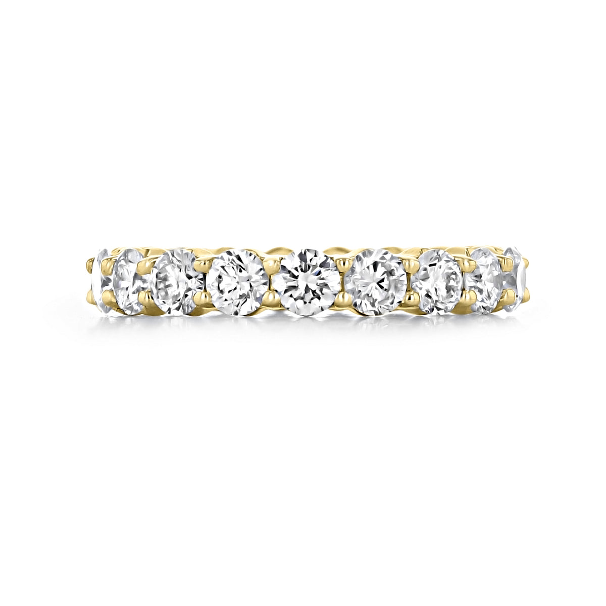 Trinity 2.40ctw Shared Prong Round Diamond Eternity Band featuring a continuous row of round diamonds held by shared prongs in gold, perfect as a wedding ring.
