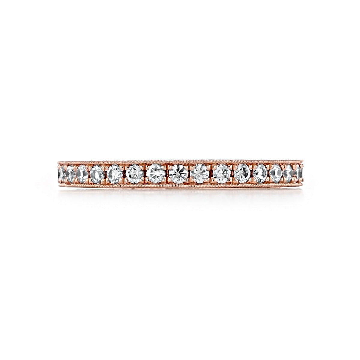 Sabina 2.25mm Engraved Pavé-Set Diamond Wedding Band in 14k rose gold featuring a row of pavé-set diamonds bordered by engraved milgrain edges.