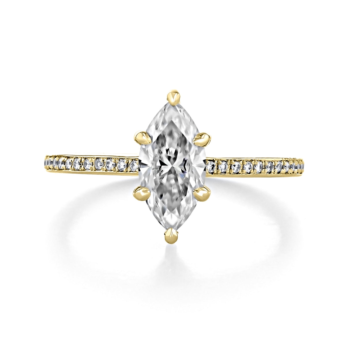 Zoe | Marquise Pavé Engagement Ring by Icing On The Ring featuring a central marquise-shaped moissanite and a pavé-set diamond band.