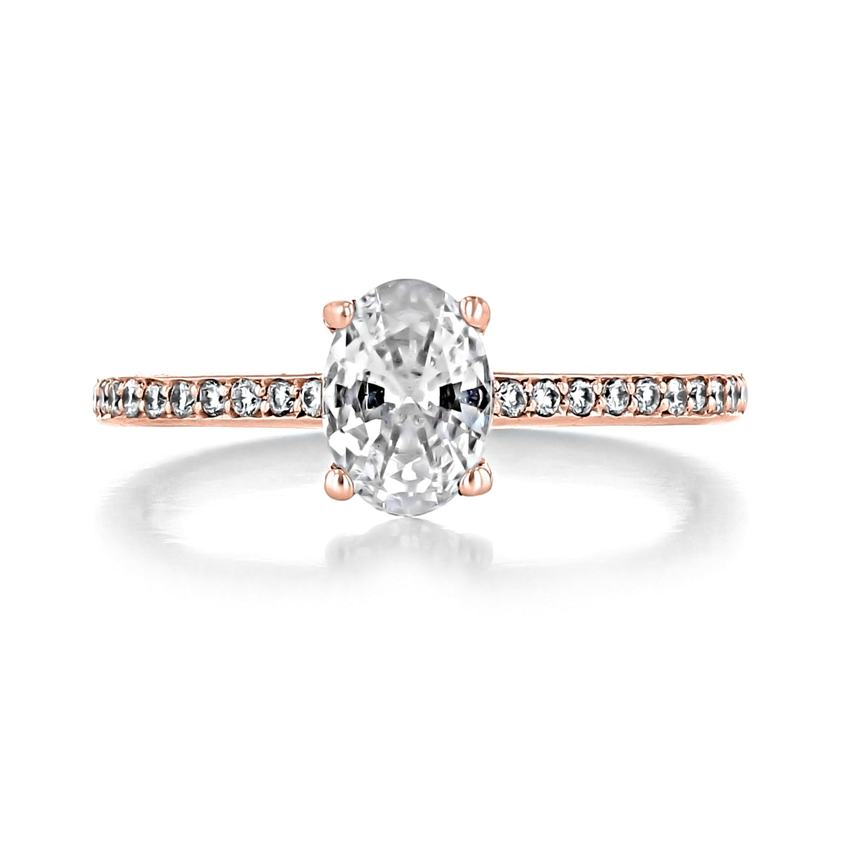 Zoe | Oval Pavé Engagement Ring featuring an oval-cut diamond on a timeless rose gold pavé-set band.