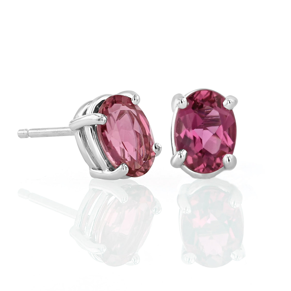 14K White Gold Oval Tourmaline Earrings | E230 featuring oval-cut pink tourmaline studs set in white gold, a perfect October birthstone gift for her.