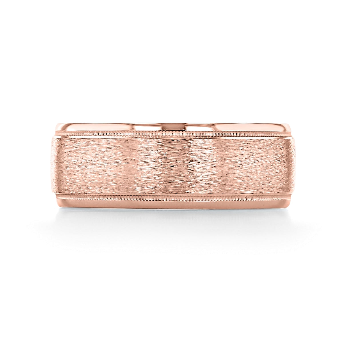 Milgrain Wedding Band | FG113 rose gold men’s wedding band featuring a textured center and milgrain accents along the edges.