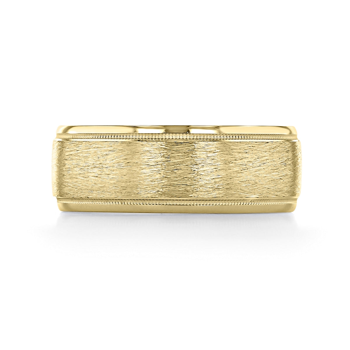 Artcarved Milgrain Wedding Band | FG113 in yellow gold with a textured center and milgrain accents along the edges.