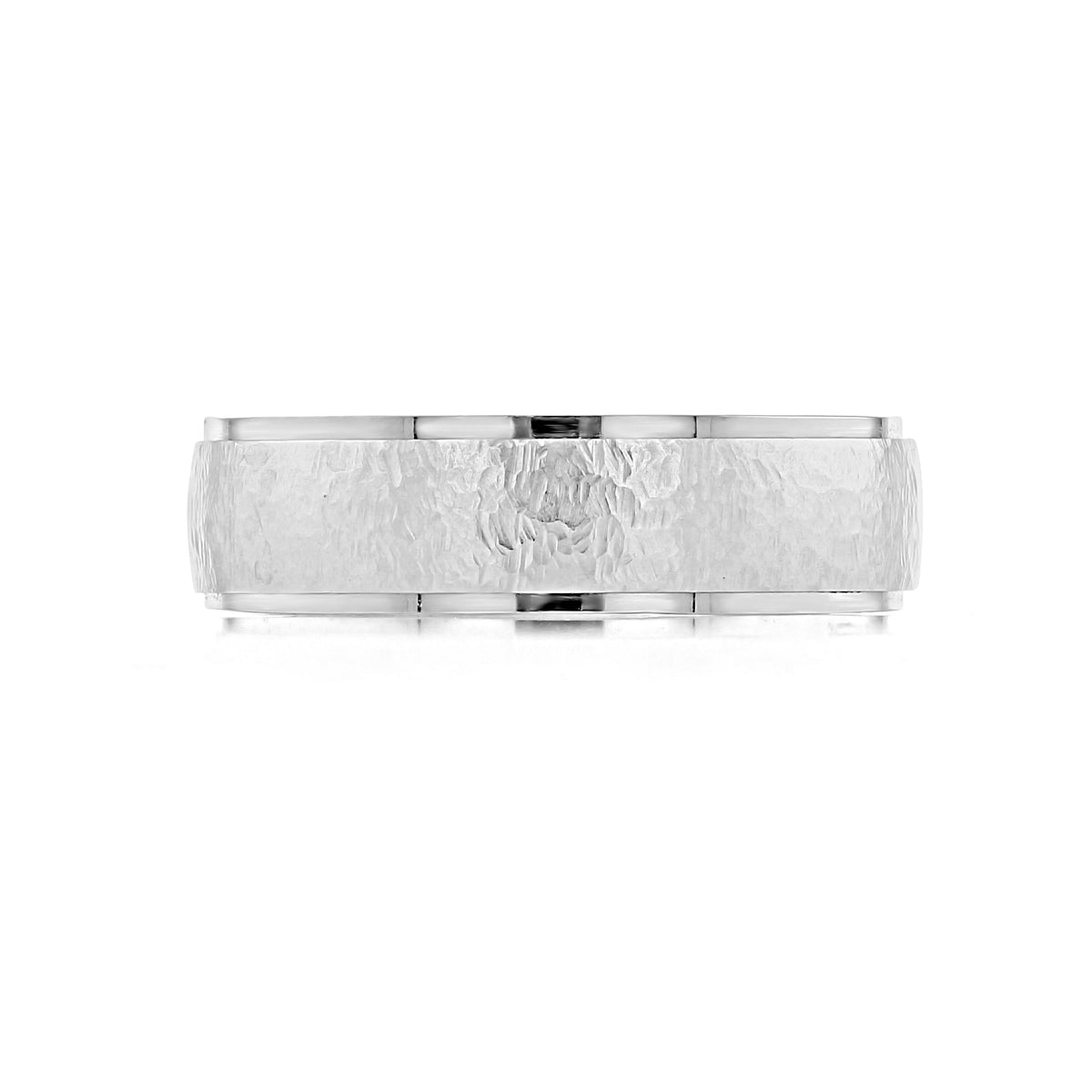 Artcarved Hammered Wedding Band | FG114 in platinum featuring a textured, hammered finish center and smooth polished edges.