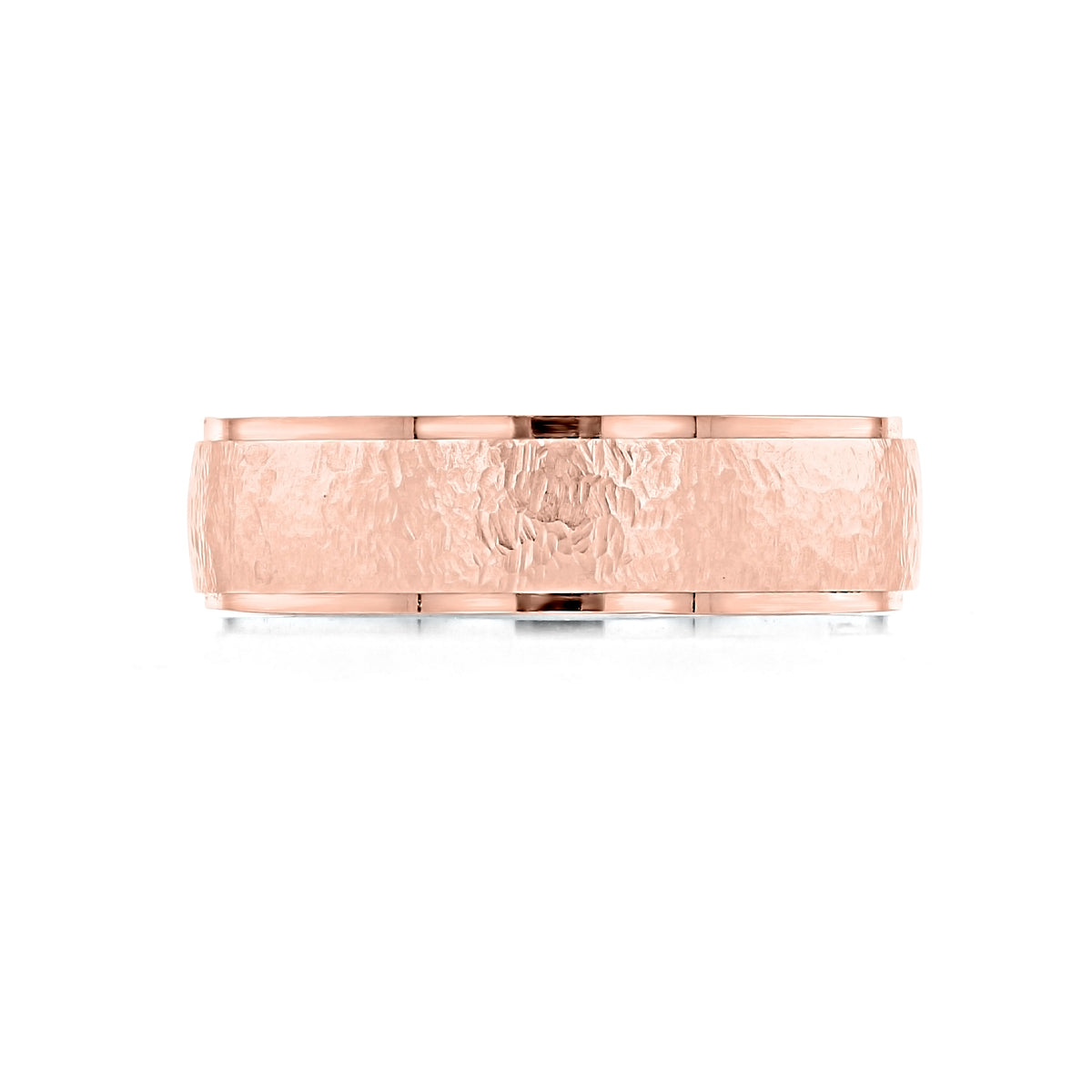 Artcarved Hammered Wedding Band | FG114 in rose gold with a textured finish and smooth beveled edges.