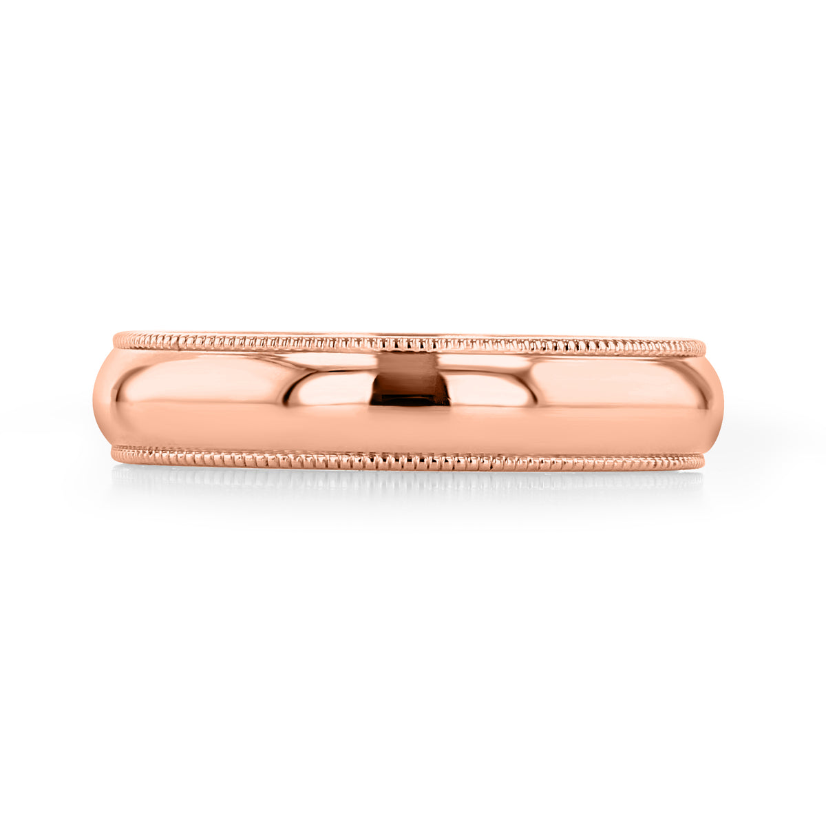 Delia 4mm Milgrain Polished Wedding Band in 14k rose gold with milgrain edges.