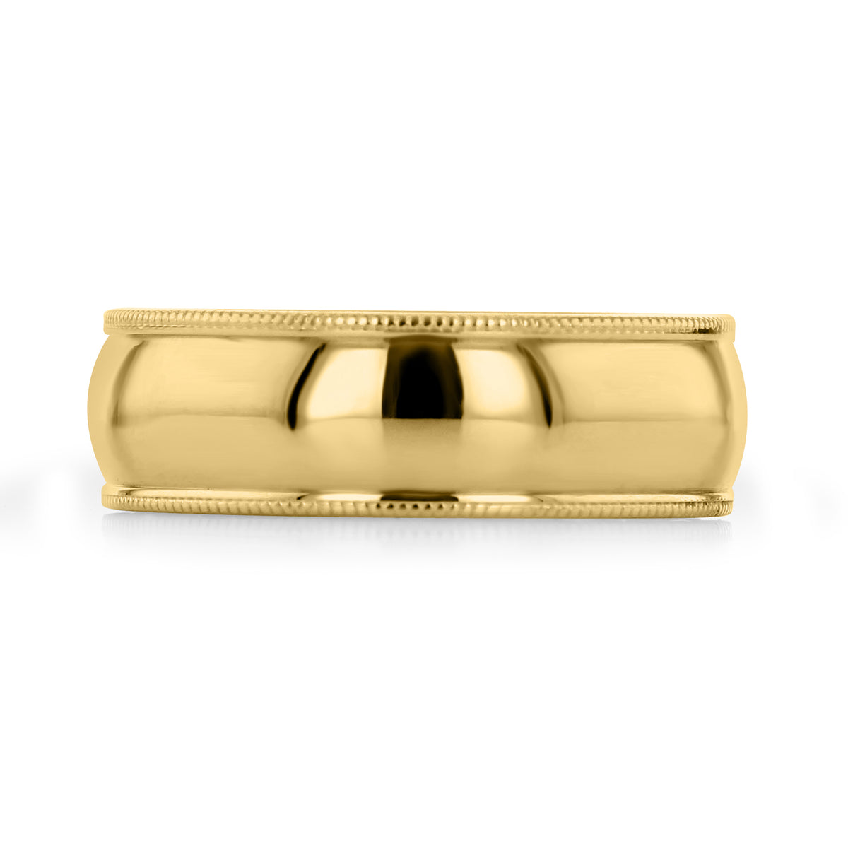 Polished Milgrain Wedding Band | FG138: 6mm yellow gold wedding band featuring a smooth, polished center framed by milgrain edges.