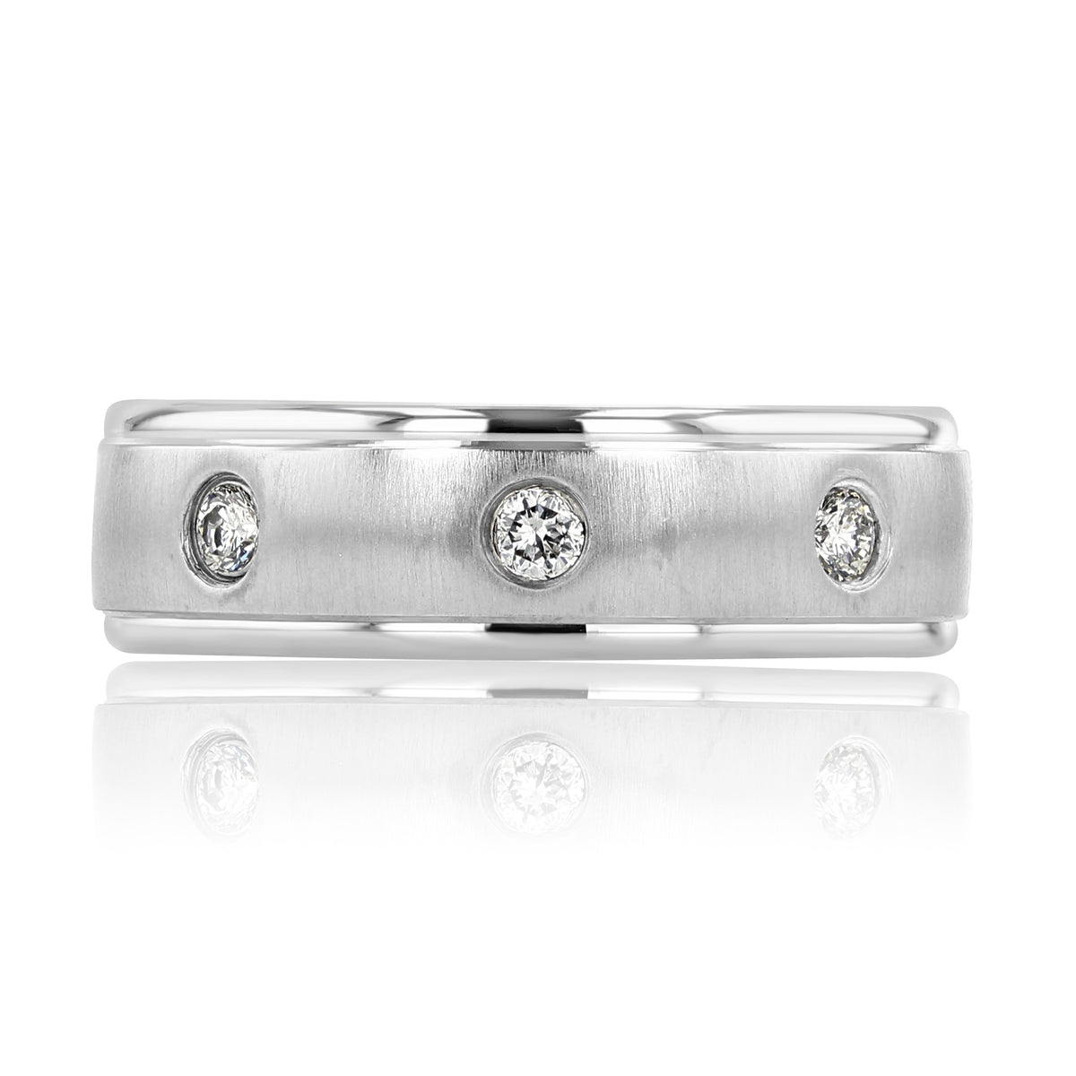 Silver-tone Diamond Wedding Band | FG144 for men featuring three flush-set round diamonds in a masculine design.