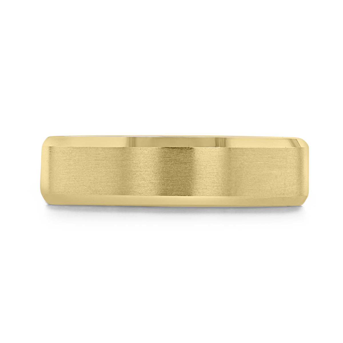 Beveled Wedding Band | FG145A 6mm yellow gold wedding band featuring beveled edges and a brushed finish.