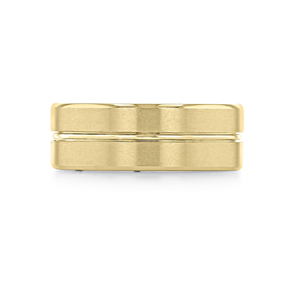Artcarved Brushed Wedding Band | FG189 in yellow gold with a brushed finish and a thin center groove.