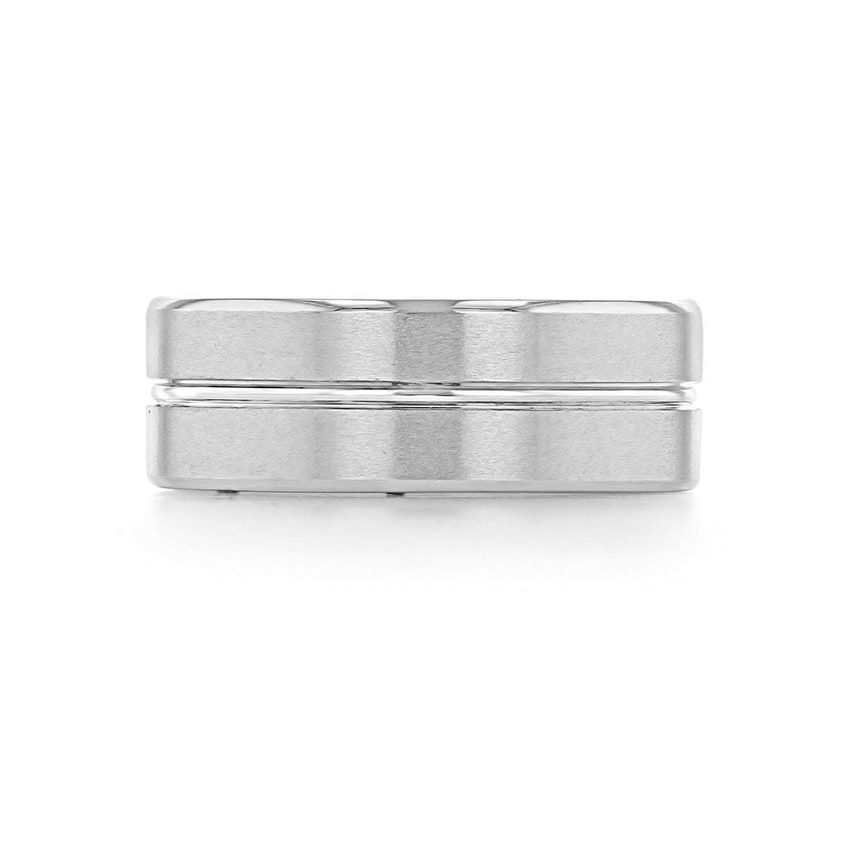Artcarved Brushed Wedding Band | FG189, a silver-toned brushed wedding band with a horizontal groove around the center.