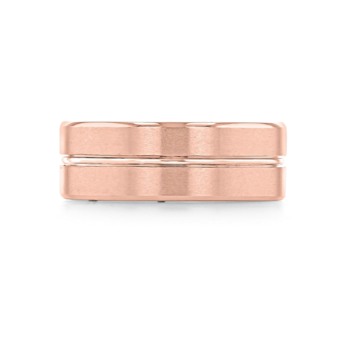 Artcarved Brushed Wedding Band | FG189 in rose gold with a brushed finish and a thin, horizontal center groove.