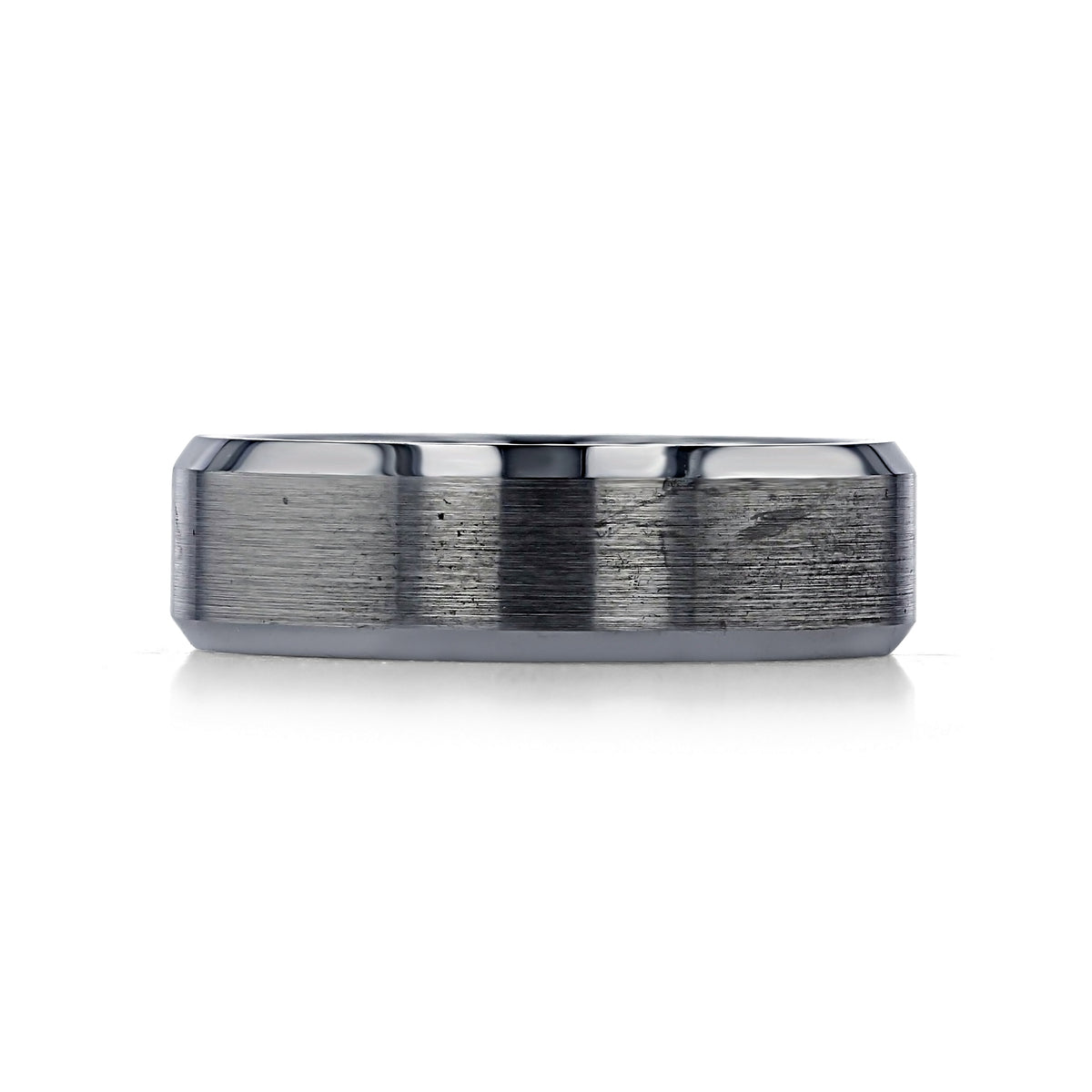 A Triton Tungsten Carbide 7mm Men’s Beveled Wedding Band | FG290-7 featuring a brushed finish and polished, beveled edges.