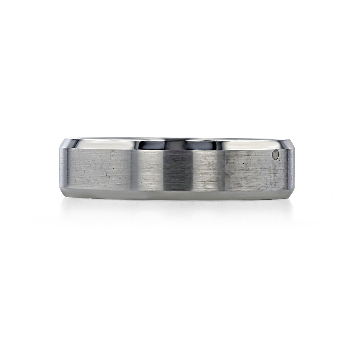 Triton White Tungsten Carbide 6mm Men’s Beveled Wedding Band (FG290W) featuring a silver-toned finish with a brushed center and polished beveled edges.