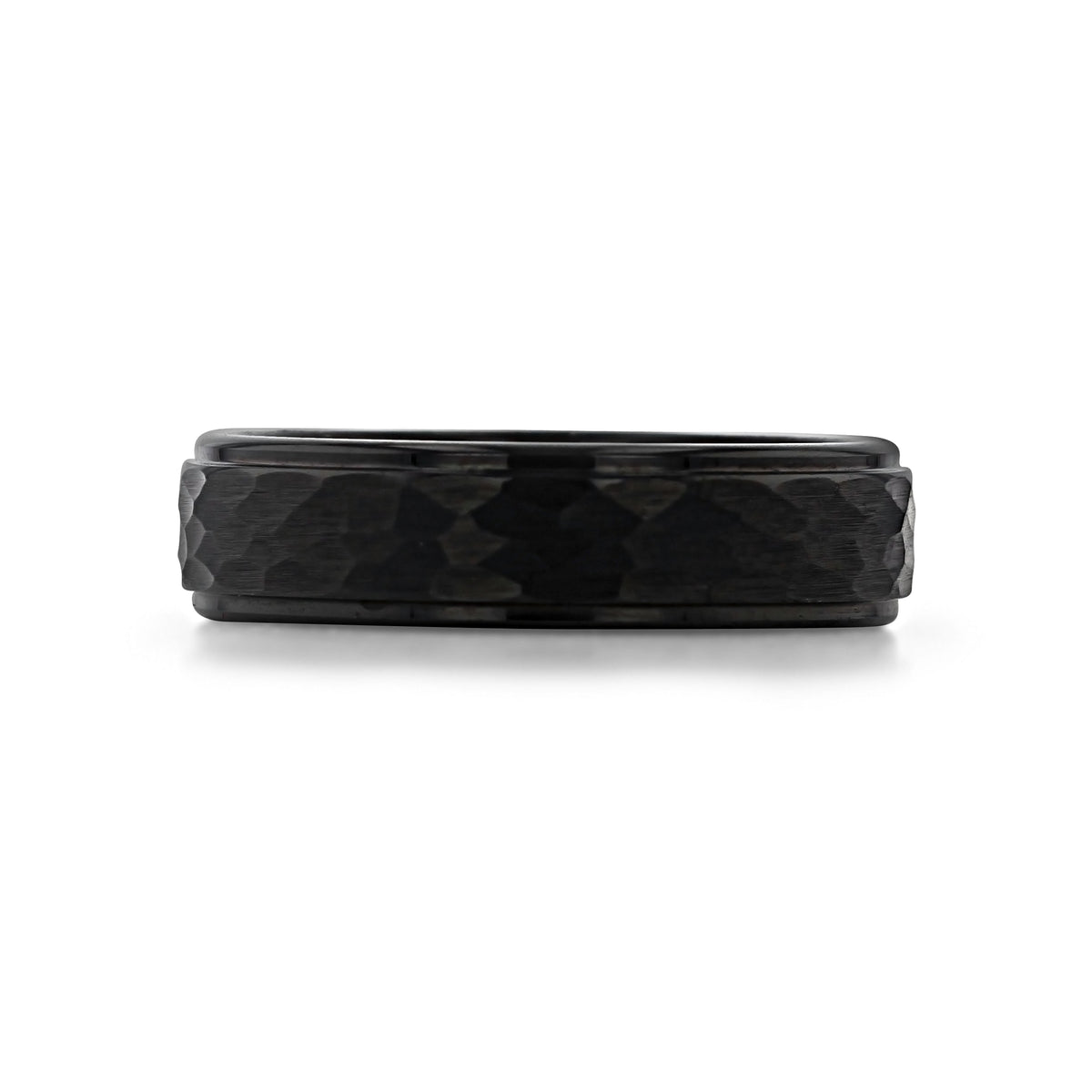 Triton Black Tungsten Carbide 6mm Men’s Hammered Center Wedding Band | FG330-6B, a black tungsten carbide ring with a textured, hammered center finish and smooth edges.
