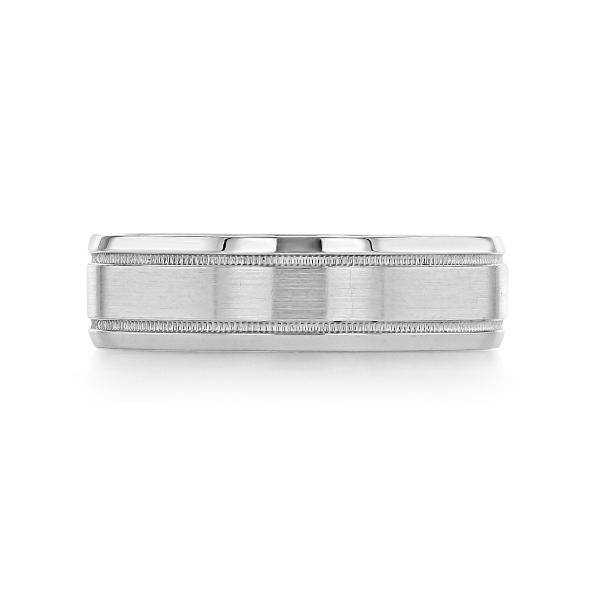 Artcarved Milgrain Wedding Band | FG358 silver men’s wedding band featuring a brushed center, polished beveled edges, and detailed milgrain borders.