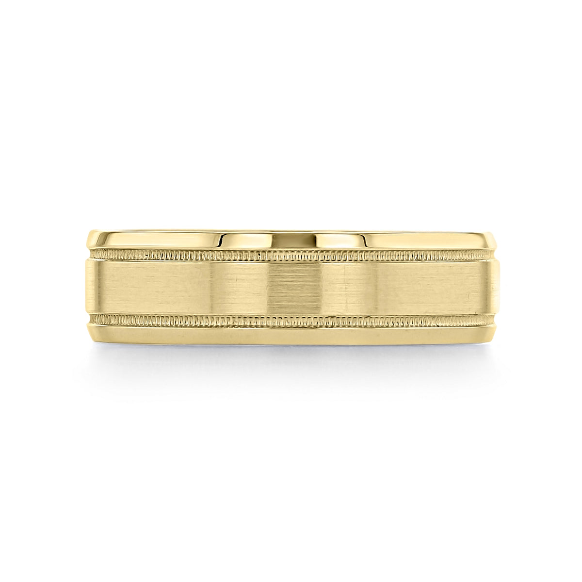 Artcarved Milgrain Wedding Band | FG358, a gold men’s wedding band featuring a brushed center and elegant milgrain accents along the edges.