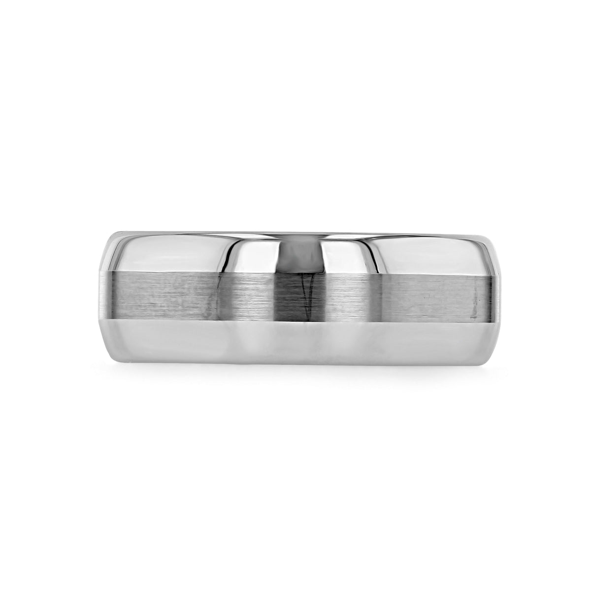 Triton White Tungsten Carbide 6mm Men’s Striped Wedding Band | FG378 featuring a silver-toned tungsten carbide band with a brushed finish center stripe and polished edges.